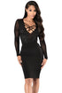 Black Floral Applique Front Long Sleeve Mesh Bodysuit